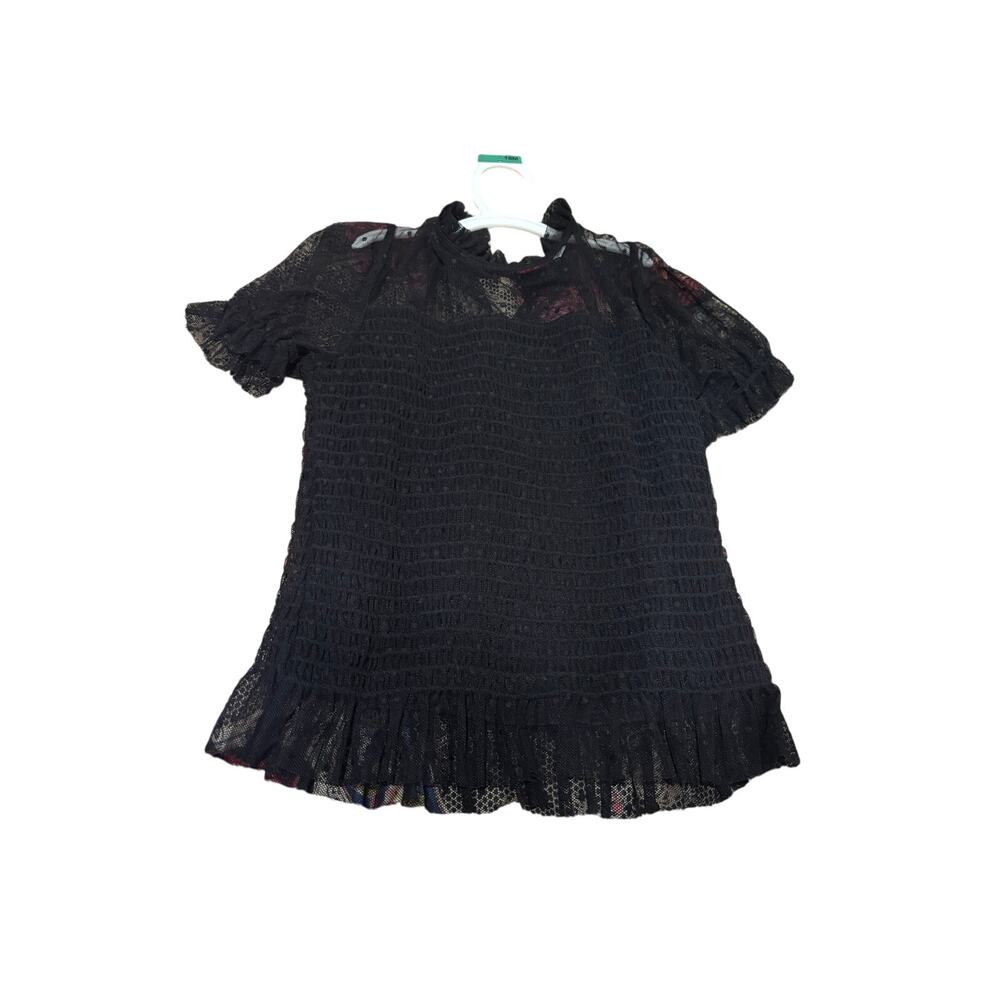 Lover Fire black sheer puffed short sleeve gather bodice stretch w/ sheer peplum